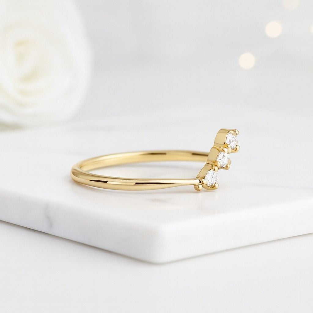 14k Curved Engagement Band Real Gold Wedding Band 6MM Wide Curved Wedding Ring 14k Gold Cut Out Band Contour Band Stack Ring Cigar Band