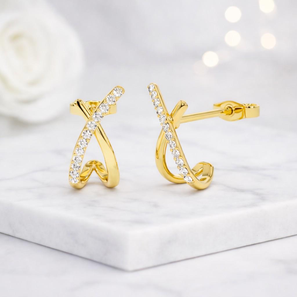 14k Diamond Infinity Huggie Crossover Diamond Hoop