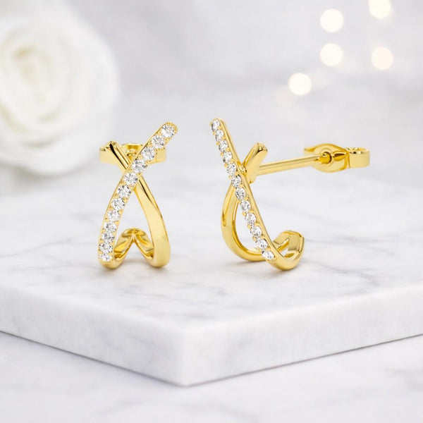14k Diamond Infinity Huggie Crossover Diamond Hoop