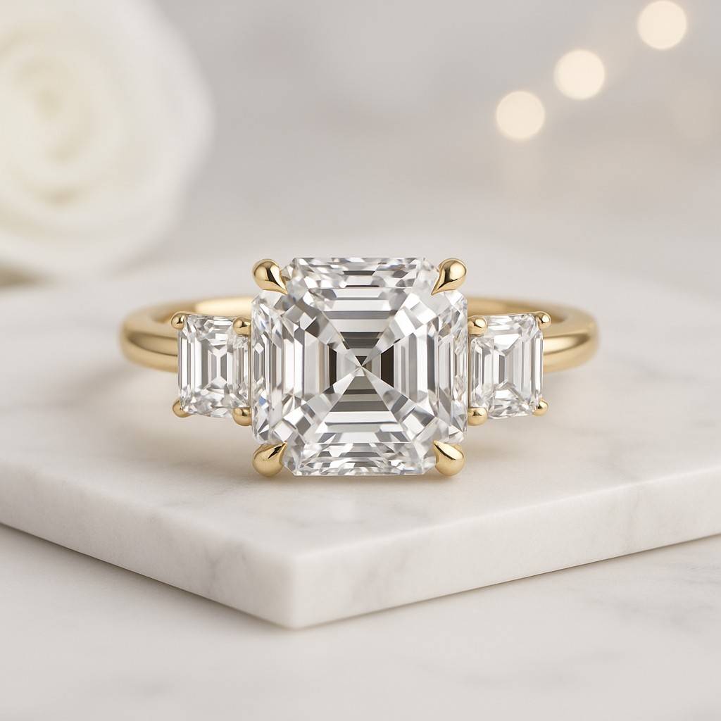14k Gold Asscher Cut Lab Diamond Mens Ring Anniversary Proposal Ring