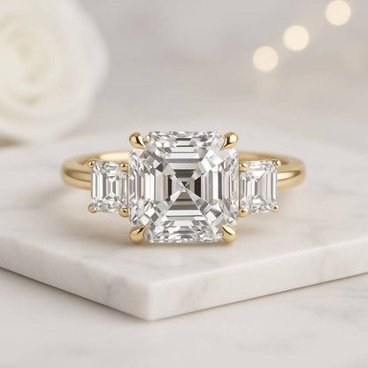 14k Gold Asscher Cut Lab Diamond Mens Ring Anniversary Proposal Ring