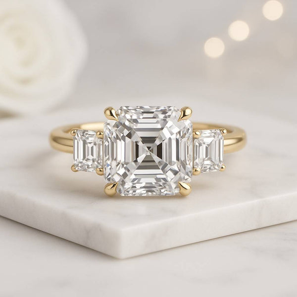 14k Gold Asscher Cut Lab Diamond Mens Ring Anniversary Proposal Ring