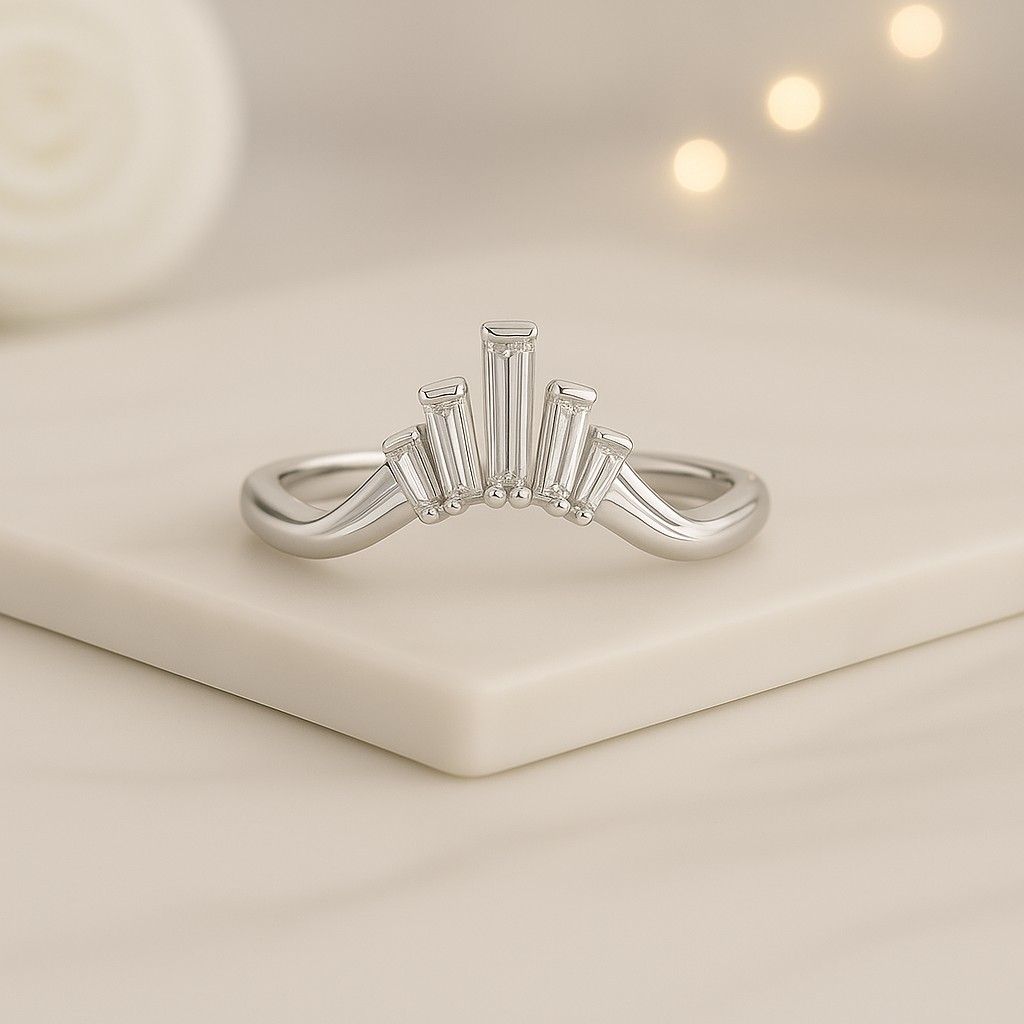 14k Gold Chevron Baguette Diamond Engagement Ring