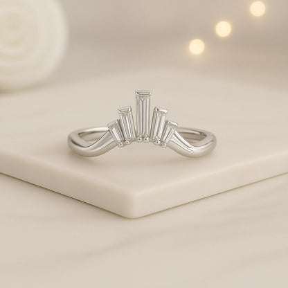 14k Gold Chevron Baguette Diamond Engagement Ring