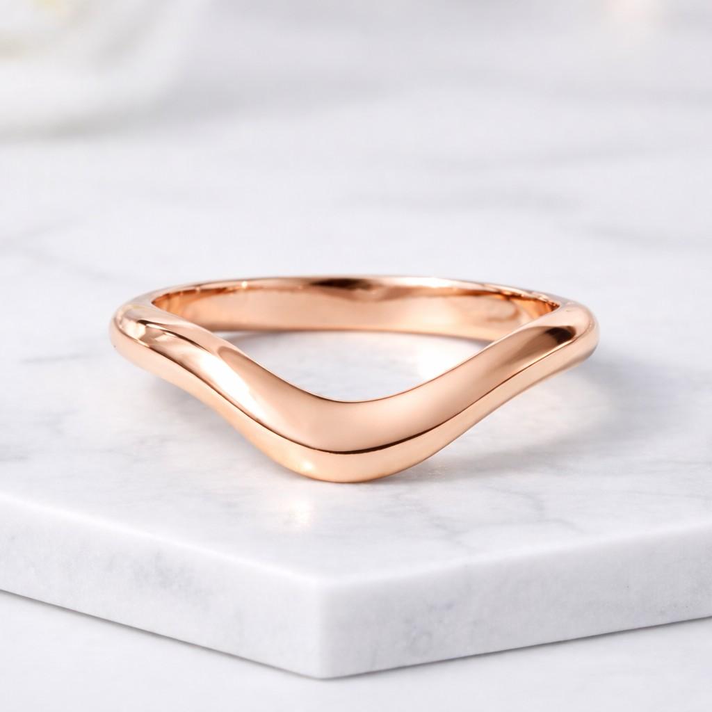 14k Gold Curved Wedding Band Stack Ring