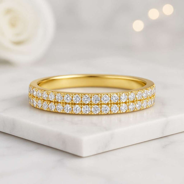 14k Gold Diamond Half Eternity Ring Stackable Wedding Band