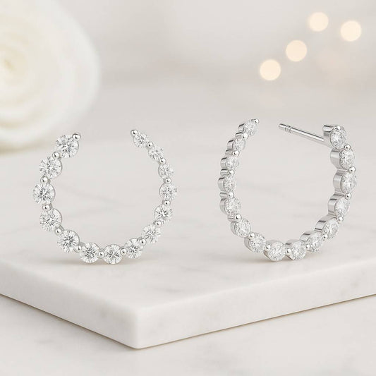 14k Gold Diamond Huggie Hoop Earring