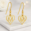 Heart Shaped Solid Gold Initial Drop Dangle Earrings
