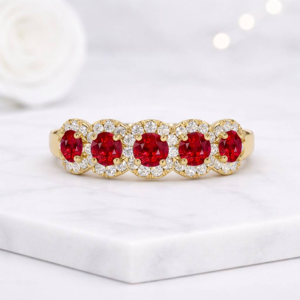 14k gold diamond ruby ring with micro pave setting