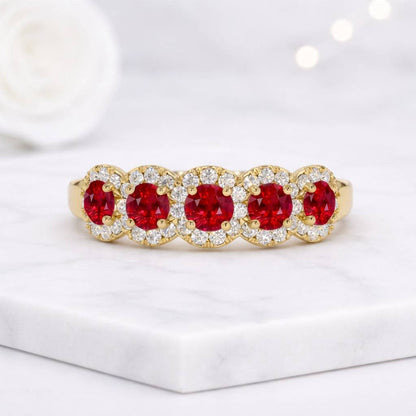 14k Gold Diamond Ruby Ring with Micro Pave Setting