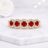 14k Gold Ruby Ring with Micro Pave Setting Round Diamond Halo Ring July Birthstone Ring