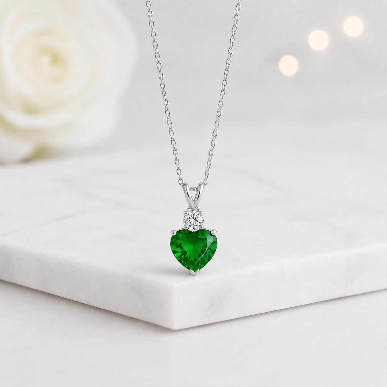 14k gold emerald heart necklace: may birthstone pendant jewelry for women, her, ladies