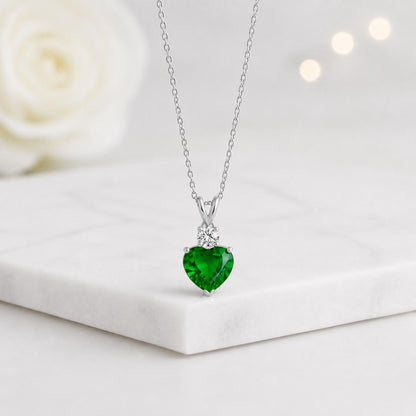 14k Gold Emerald Heart Necklace: May Birthstone Pendant Jewelry for Women, Her, Ladies