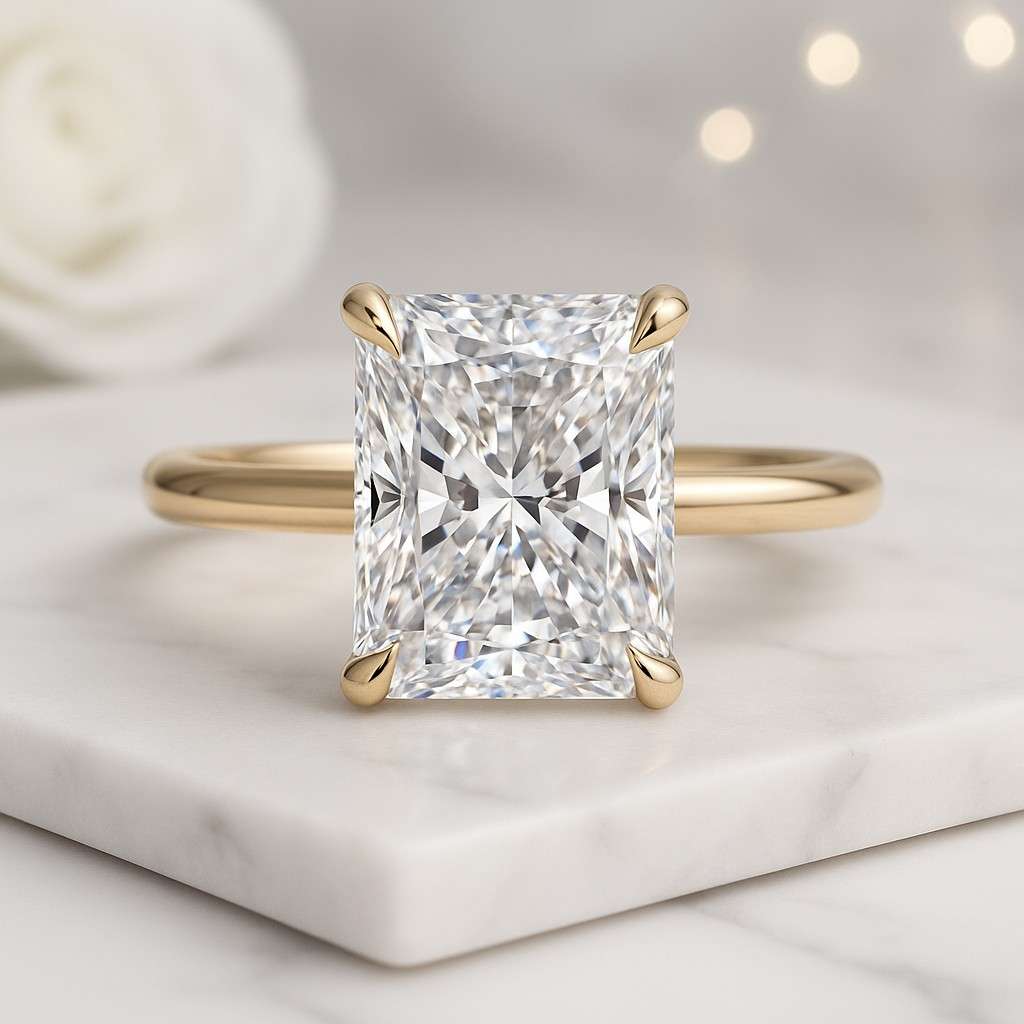 14k Gold Hidden Halo and Side Round Diamonds