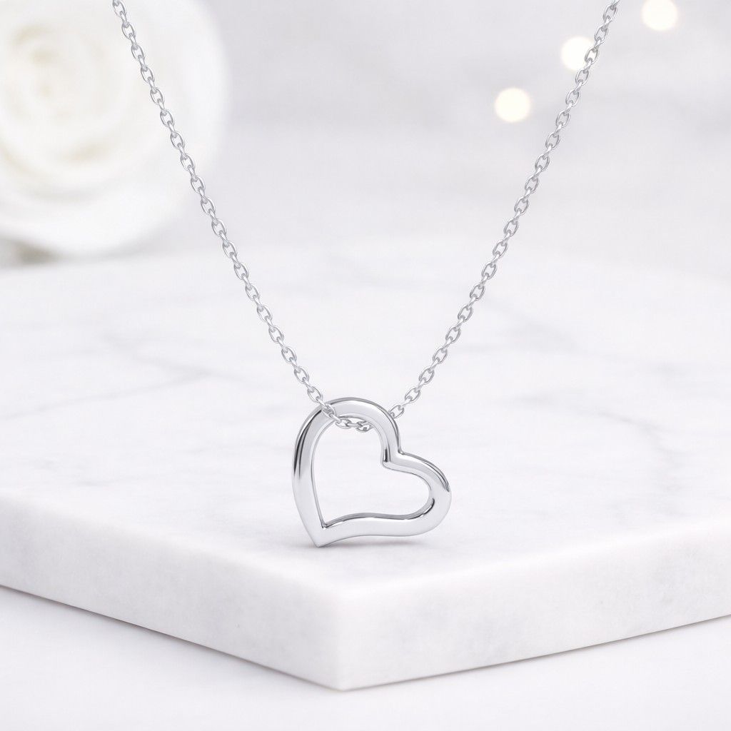 14k Gold Open Heart Necklace Delicate Love Pendant Gold Heart Necklace