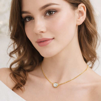 14k Gold Round Diamond Bezel Lab-Grown Diamond Necklace