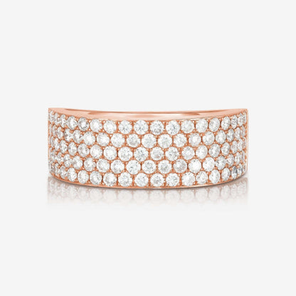 14k Gold Solid Thick Marriage Band, Pave Diamond Cigar Band in Yellow Rose White Gold, Handmade Jewelry