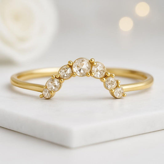 14k Gold White Gold Wishbone Ring Solid Gold Chevron Stacking Ring Curved Wedding Band Womens V Shaped Ring Stackable Thin Band Contour Ring