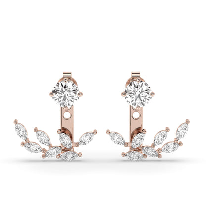 14k Rose Gold Leaf Front Back Ear Jacket Earring