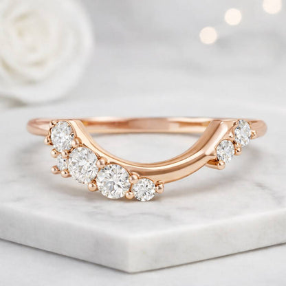 14k Solid Gold Curved Diamond Wedding Band