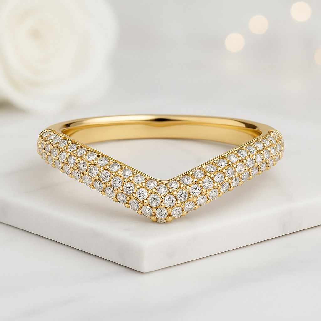 14k Solid Gold Curved Wedding Ring Lab Grown Diamond Matching Stackable Band