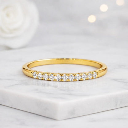 14k Solid Gold Genuine Diamond FULL Eternity Band Wedding Band Stack Ring For Women French pave set band minimalist Wedding band thin band !
