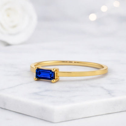 14k Solid Gold Minimalist Blue Sapphire Ring 