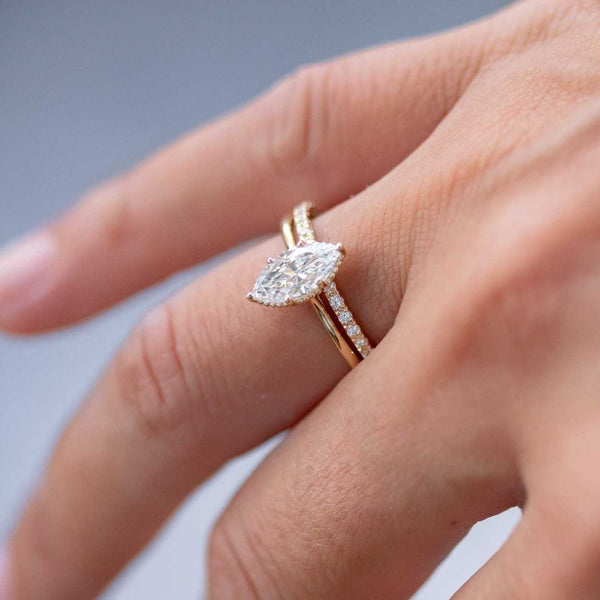 14k Solid Gold Pave Set Side-Stone Oval Moissanite Engagement Ring