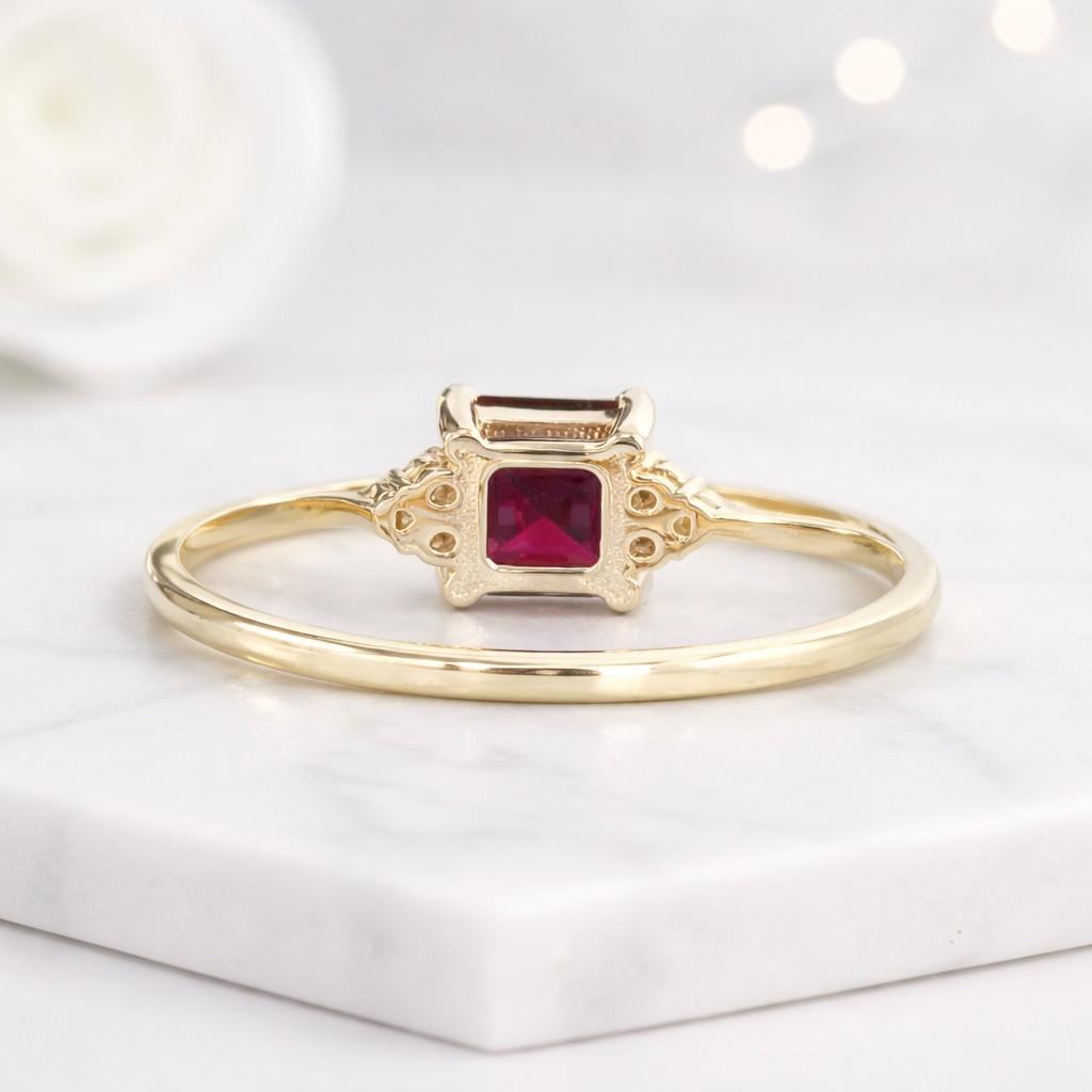14k Solid Gold Ruby Ring, Dainty Stacking Ring, Marquise Ruby Band, Unique Stackable Ring, Half Eternity Ring, Gift for Women
