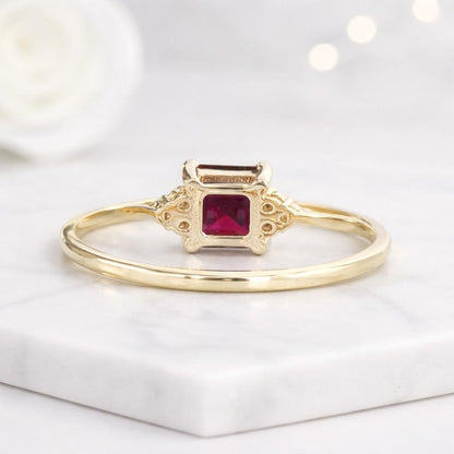 14k Solid Gold Ruby Ring, Dainty Stacking Ring, Marquise Ruby Band, Unique Stackable Ring, Half Eternity Ring, Gift for Women
