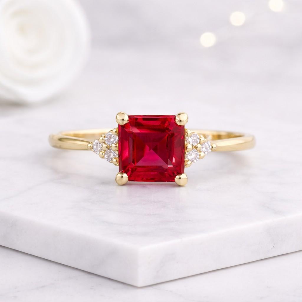 14k solid gold ruby ring, plain dome band, wedding band, solid gold jewelry, minimalist stackable ring, natural birthstone jewellery, annie
