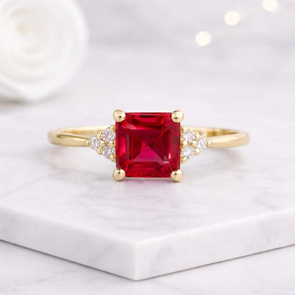 14k Solid Gold Ruby Ring, Plain Dome Band, Wedding Band, Solid Gold Jewelry, Minimalist Stackable Ring, Natural Birthstone Jewellery, Annie
