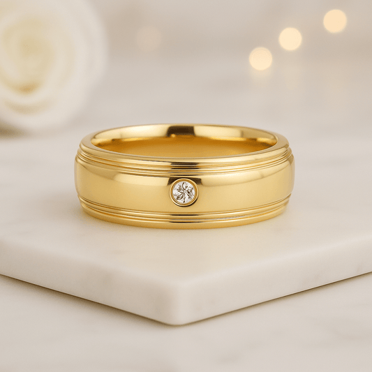 14k Solid Gold Solo Diamond Wedding Band