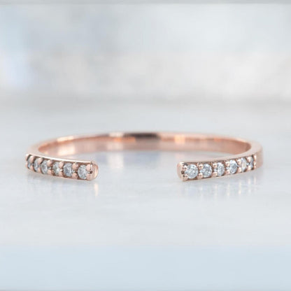 14k Solid White Gold Diamond Open Ring
