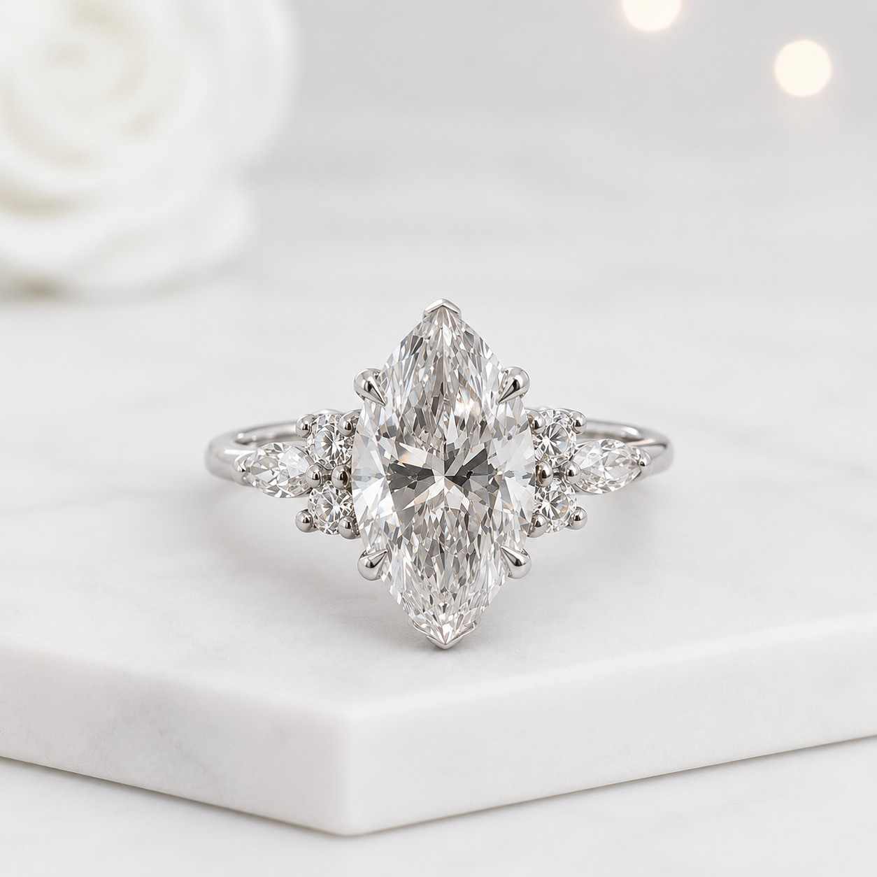 14k Yellow Gold Marquise Lab Grown Diamond Engagement Ring: Six Prong IGI Certified
