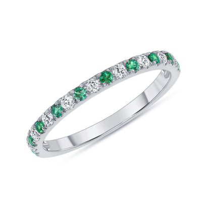 14k Yellow Gold Micro Pave Diamond and Emerald Eternity Wedding Ring