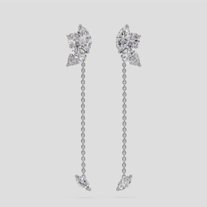 14k gold genuine diamond drop bar earrings