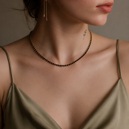 10Ct Black Diamond Tennis Necklace 20" 14k Yellow Gold