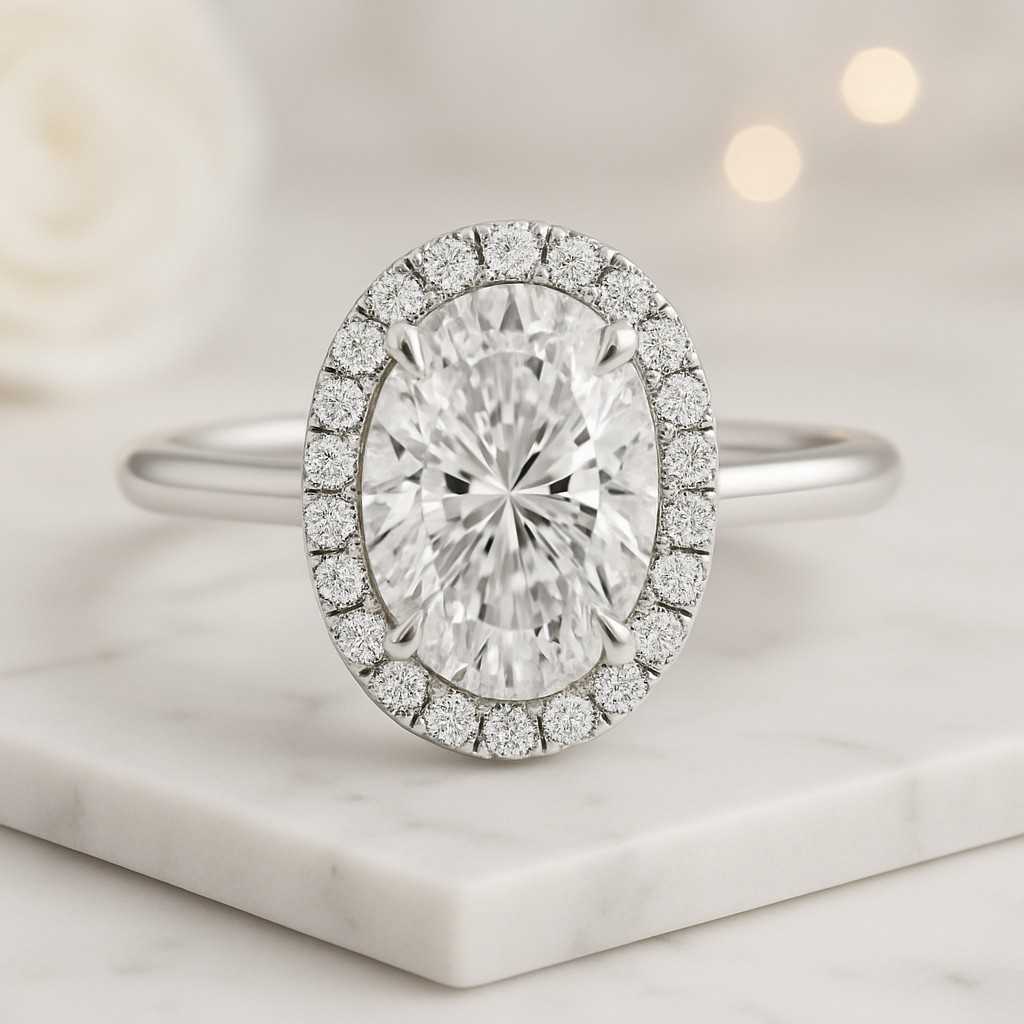 18KT Solid White Gold Bridal Wedding Ring Halo Diamond Ring Gift for her