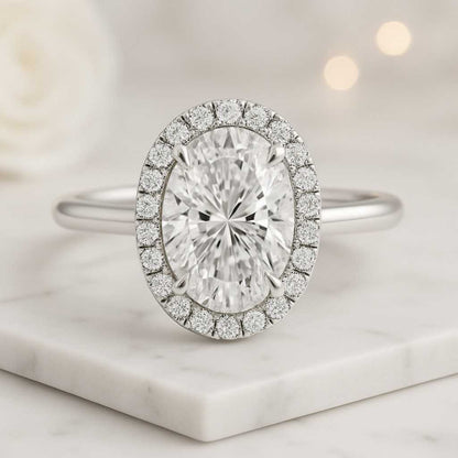 18KT Solid White Gold Bridal Wedding Ring Halo Diamond Ring Gift for her