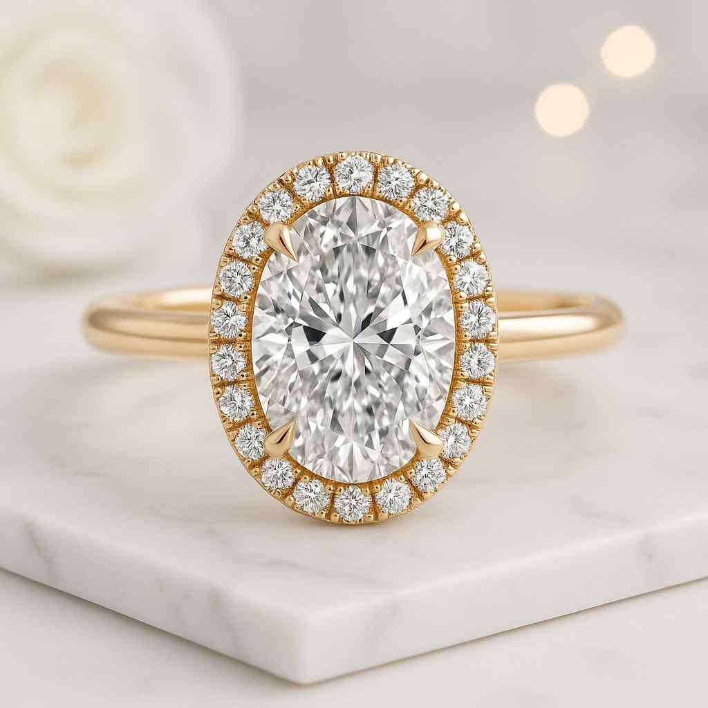 18KT Solid White Gold Bridal Wedding Ring Halo Diamond Ring Gift for her