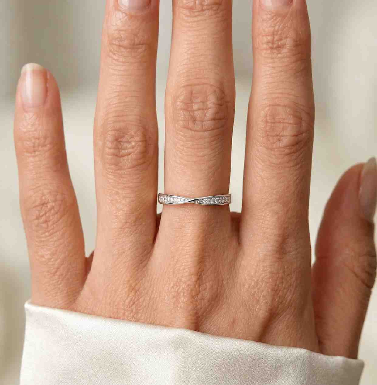18K Gold Twisted Lab Grown Diamond Wedding Band, Dainty Braided Wedding Ring, Stackable Half Eternity Band, Anniversary Rings for Women
