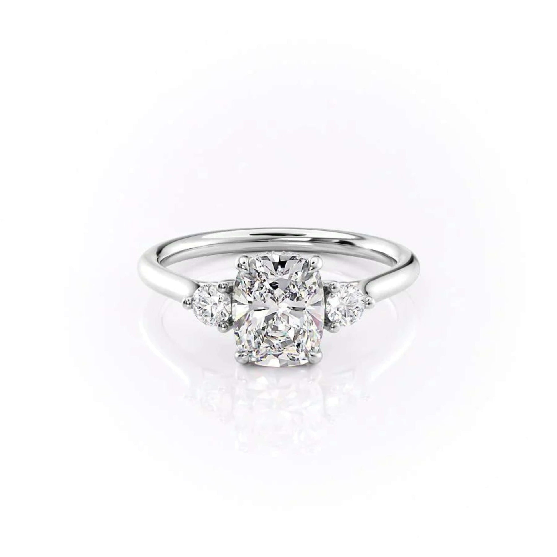 18K Solid Gold Cushion Cut Moissanite Engagement Ring, Three Stone Ring