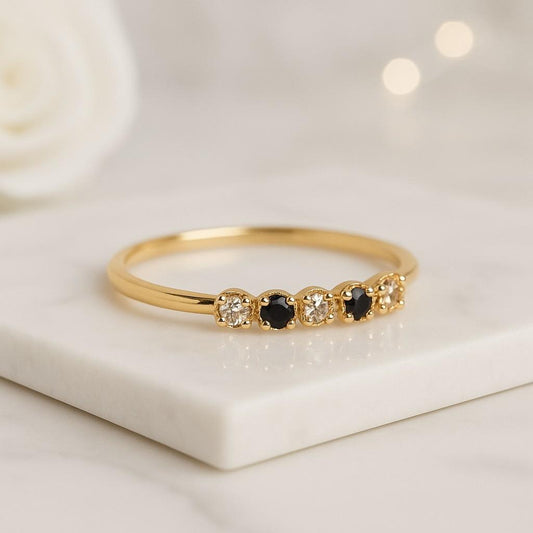 18k Black and White Diamond Half Eternity Ring
