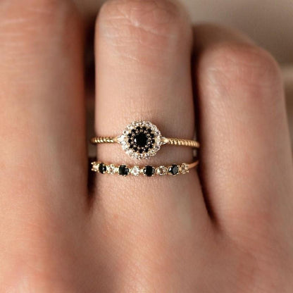 18k Black and White Diamond Half Eternity Ring Gift 