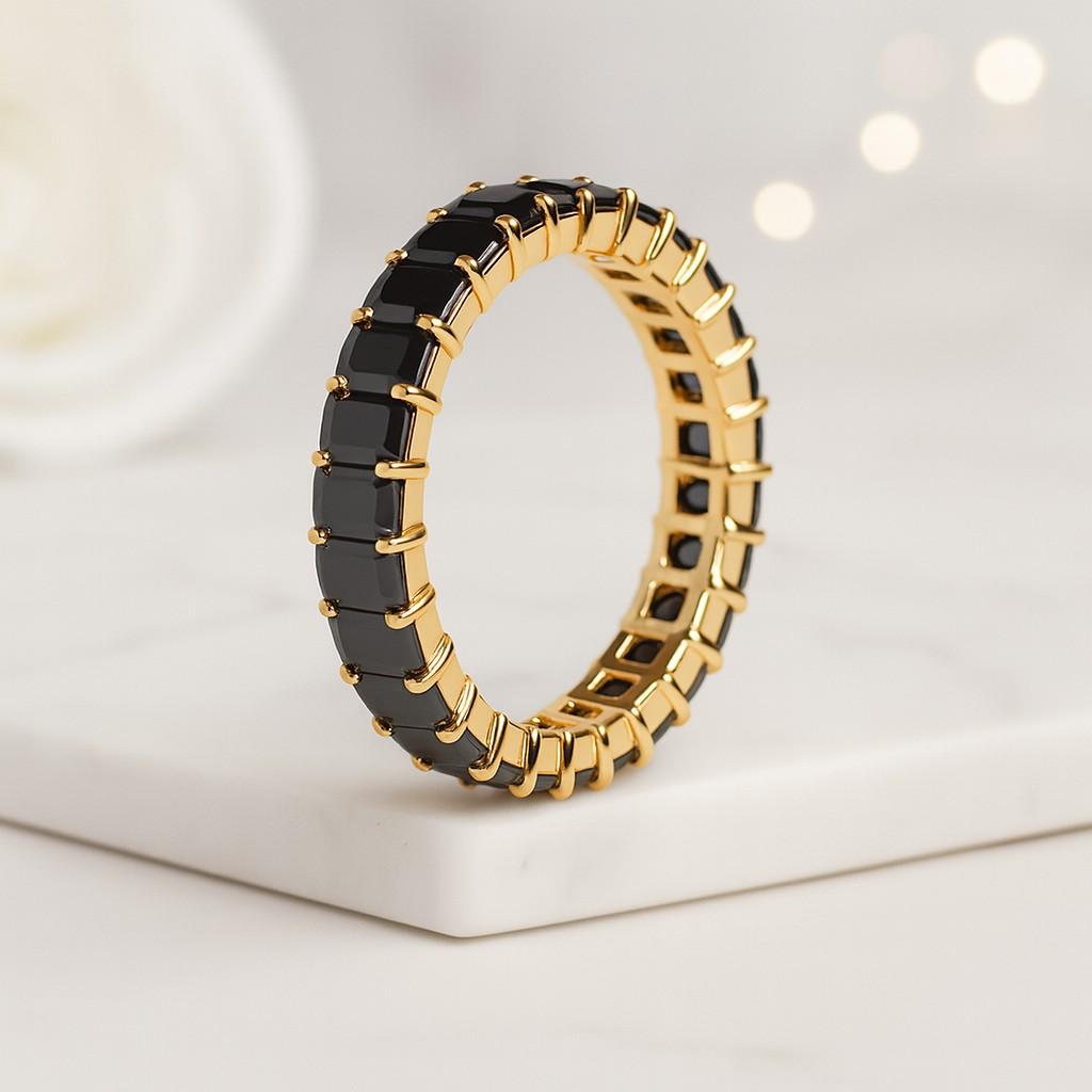 18k Gold Black Diamond Eternity Wedding Band