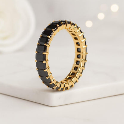 18k Gold Black Diamond Eternity Wedding Band