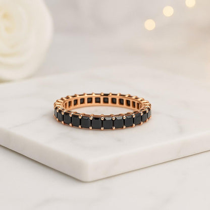18k Gold Black Diamond Eternity Wedding Band For Her