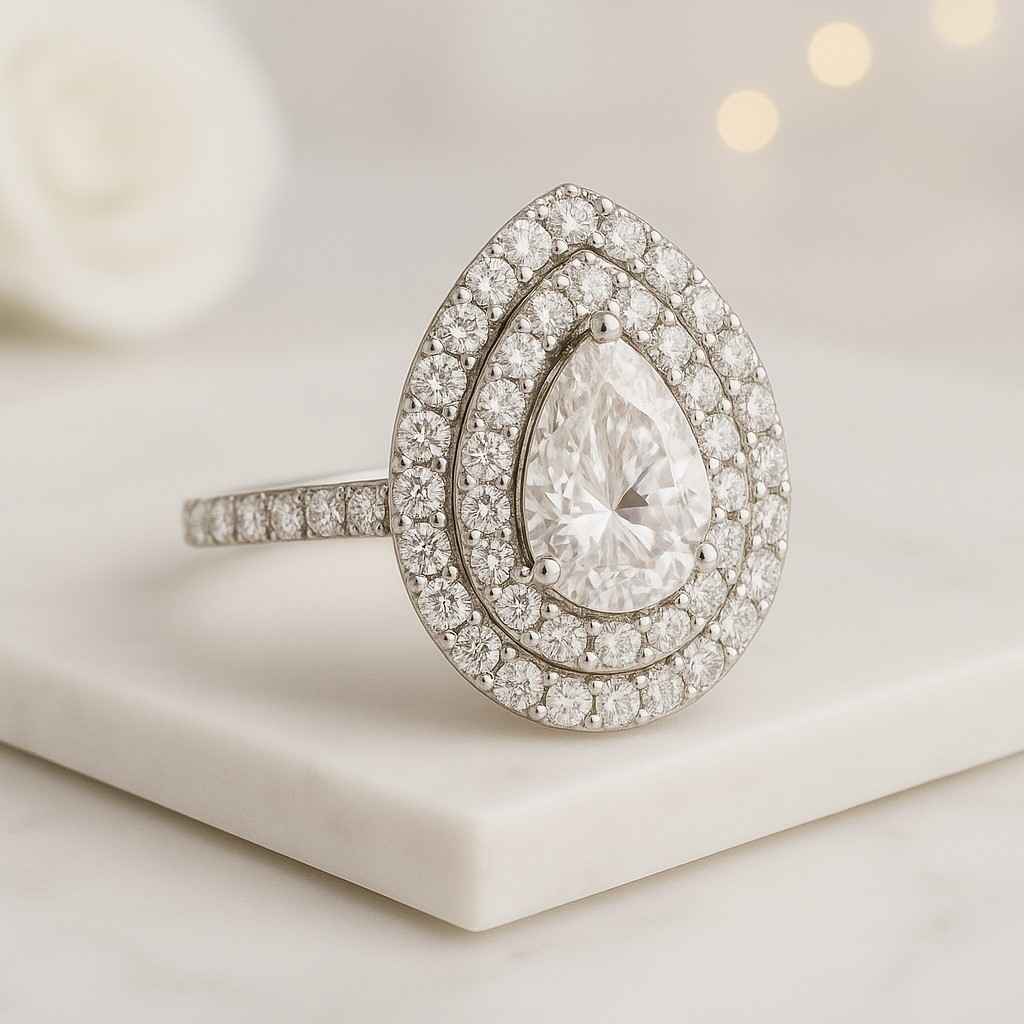18k Pave Engagement Ring, Prong Set Ring