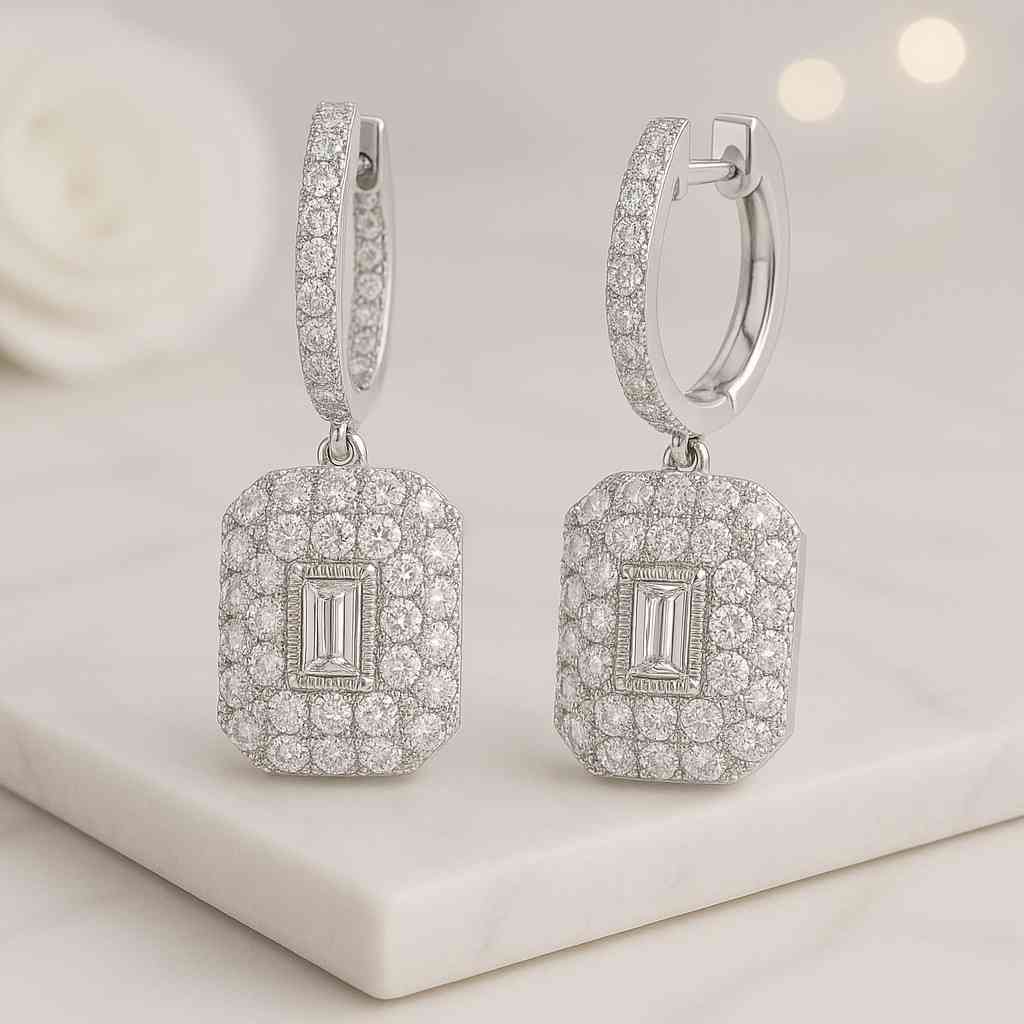 18k solid gold pave hoops full eternity hoops earrings